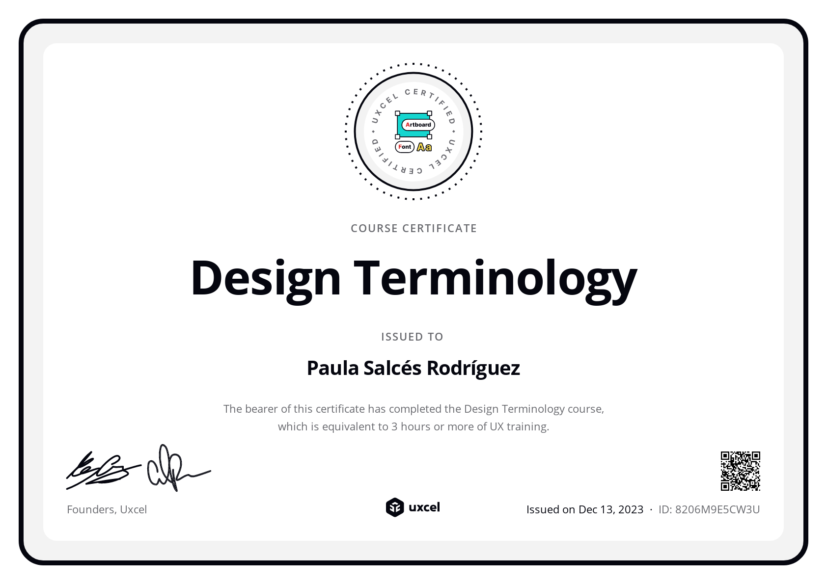 Paula Salcés Rodríguez's certificate